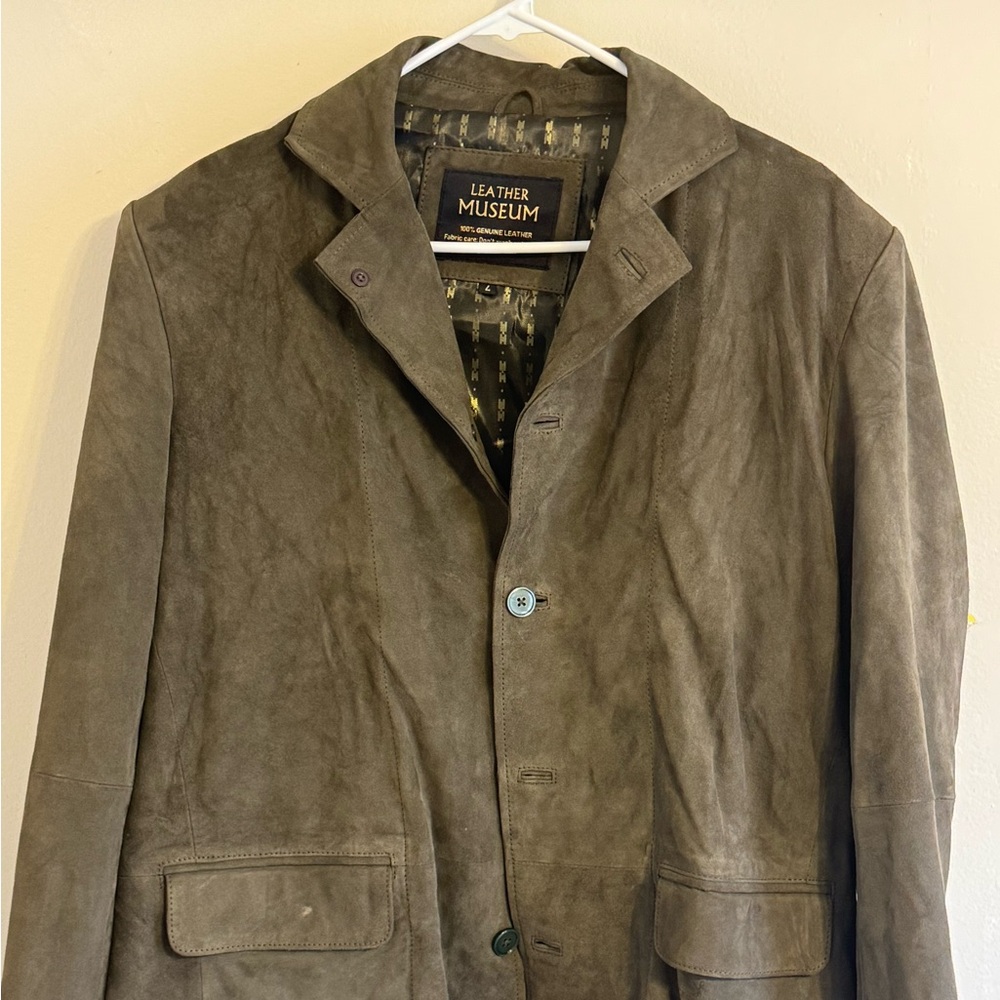 LEATHER MUSEUM Olive Suede Button Front Jacket